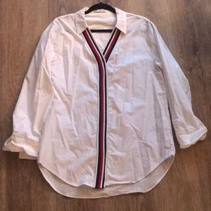 Zara Varsity Tipped Button Front Top